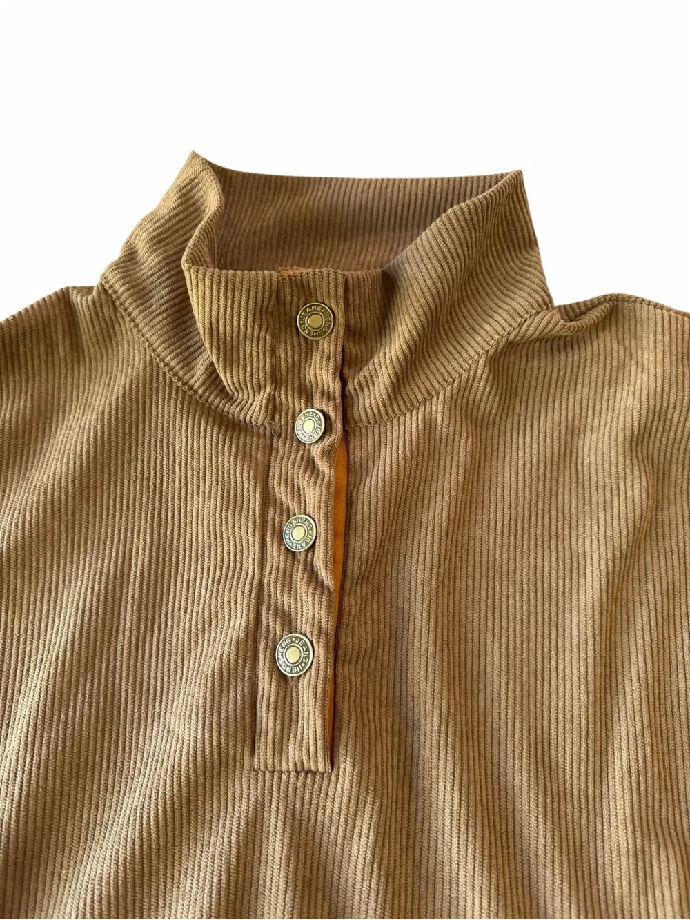 Men's Corduroy Style 4 Button Stand Up Collar Long Sleeve Shirt Size XL #260824